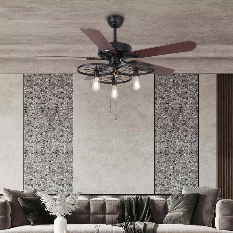 48 inch Wood/metal Blades Electric Designer Creative Wheel Bird Cage Decorative Ceiling Fans with Lights