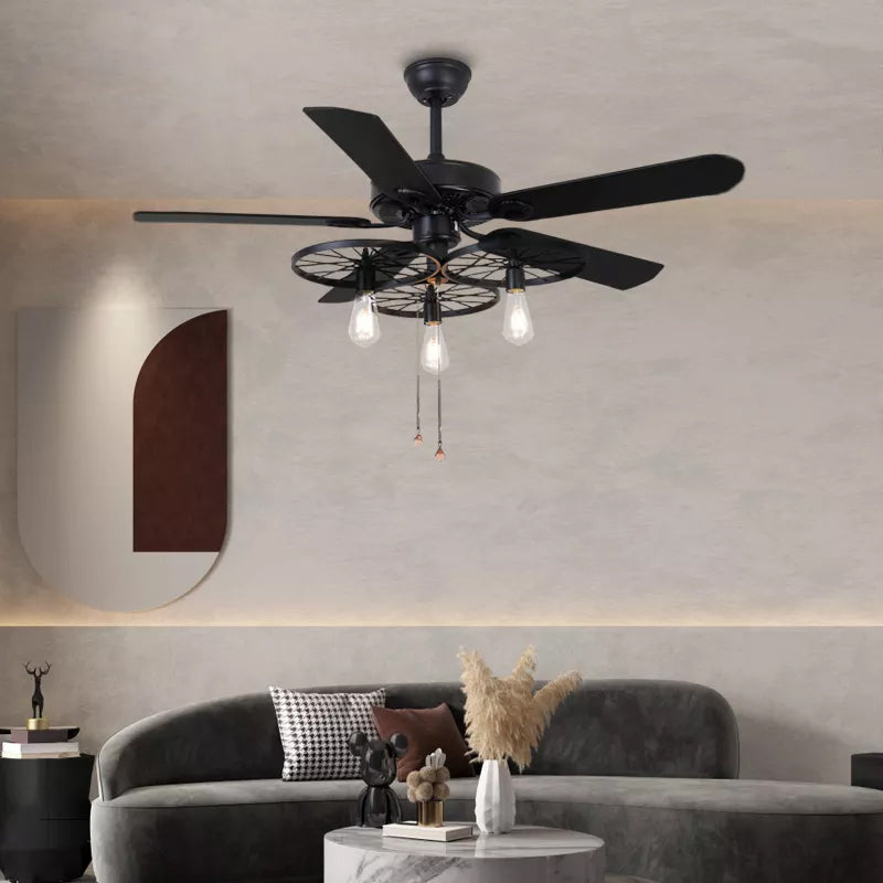 48 inch Wood/metal Blades Electric Designer Creative Wheel Bird Cage Decorative Ceiling Fans with Lights