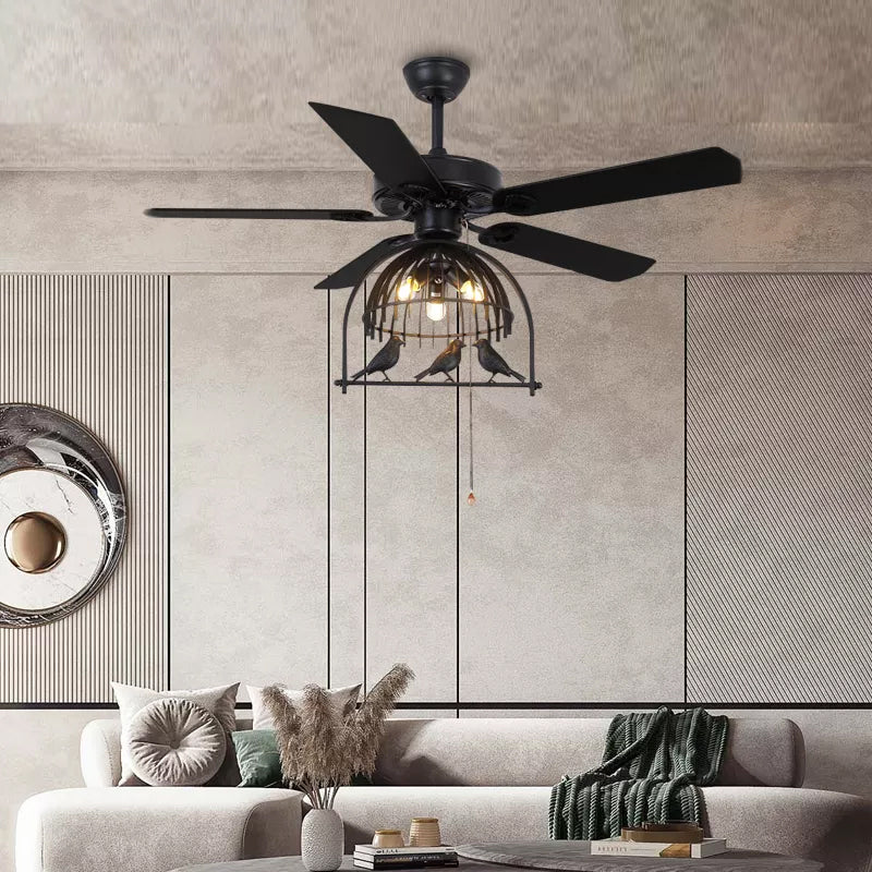 48 inch Wood/metal Blades Electric Designer Creative Wheel Bird Cage Decorative Ceiling Fans with Lights