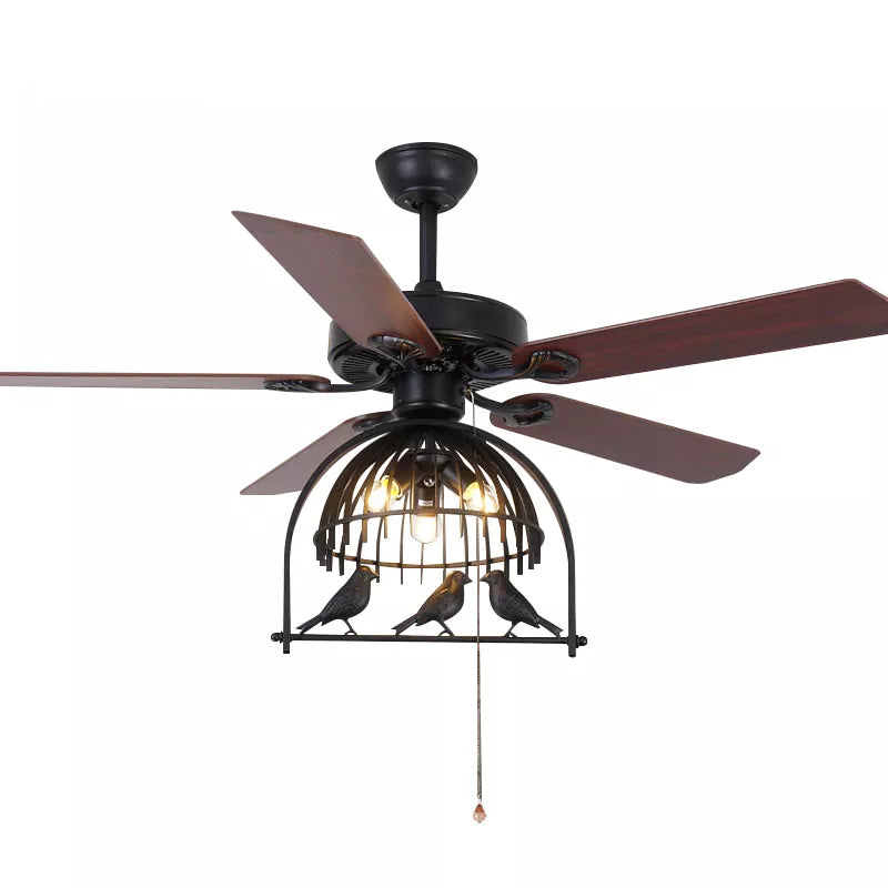 48 inch Wood/metal Blades Electric Designer Creative Wheel Bird Cage Decorative Ceiling Fans with Lights