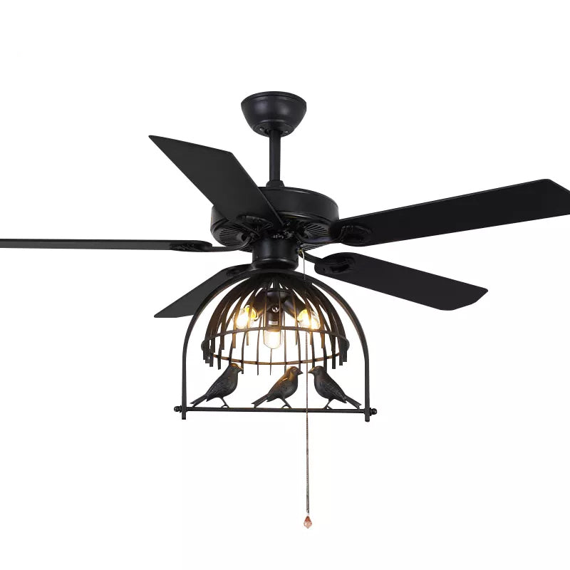 48 inch Wood/metal Blades Electric Designer Creative Wheel Bird Cage Decorative Ceiling Fans with Lights