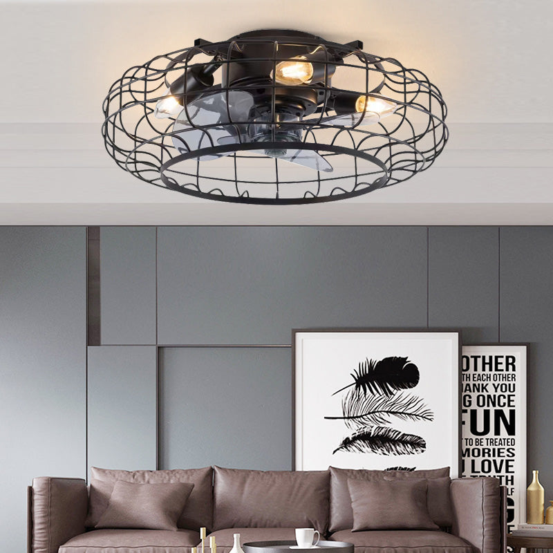 Modern Indoor Living Room Bedroom Iron Metal Net Ceiling Fan with Light