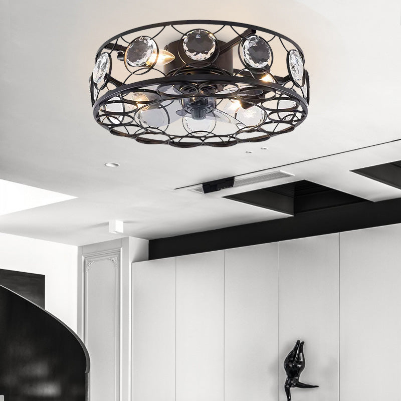 Luxury Circle Crystal Bulb Living Room Remote Ceiling Light Fan