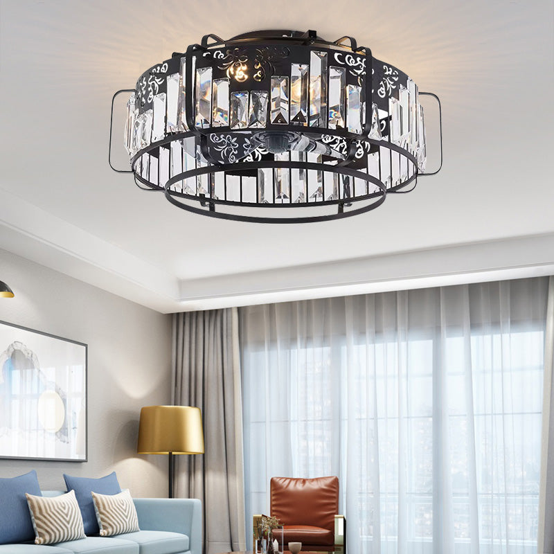 Modern Crystal Living Room Bedroom Remote Ceiling Fan with Light
