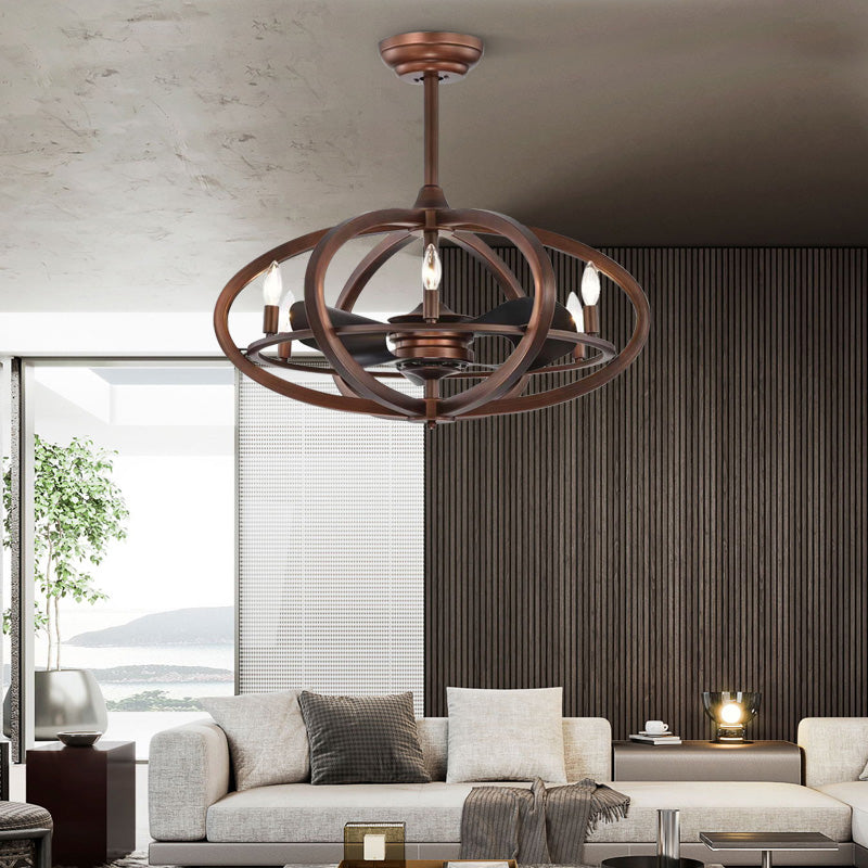 Retro Indoor Living Room Bulb Ceiling Fan Light