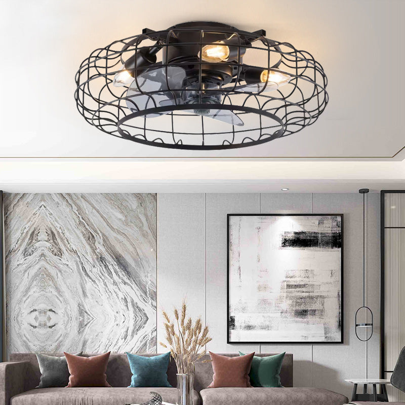 Modern Indoor Living Room Bedroom Iron Metal Net Ceiling Fan with Light