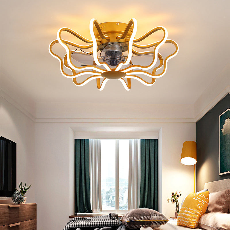 LED Flush Mount Remote Control Aluminium Bedroom LED Ceiling Light with Fan