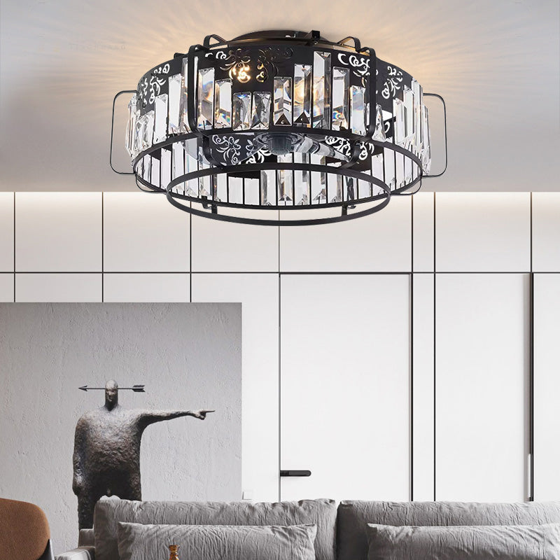 Modern Crystal Living Room Bedroom Remote Ceiling Fan with Light