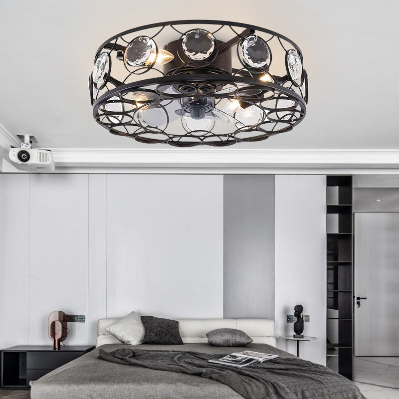 Luxury Circle Crystal Bulb Living Room Remote Ceiling Light Fan