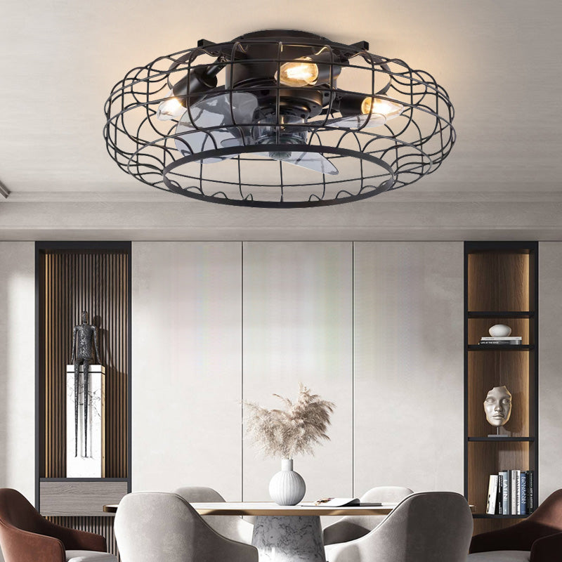 Modern Indoor Living Room Bedroom Iron Metal Net Ceiling Fan with Light