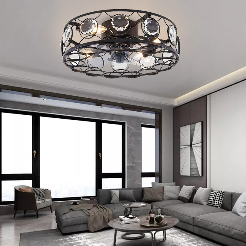 Luxury Circle Crystal Bulb Living Room Remote Ceiling Light Fan