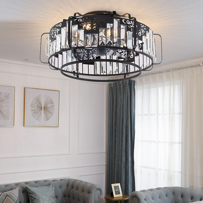 Modern Crystal Living Room Bedroom Remote Ceiling Fan with Light