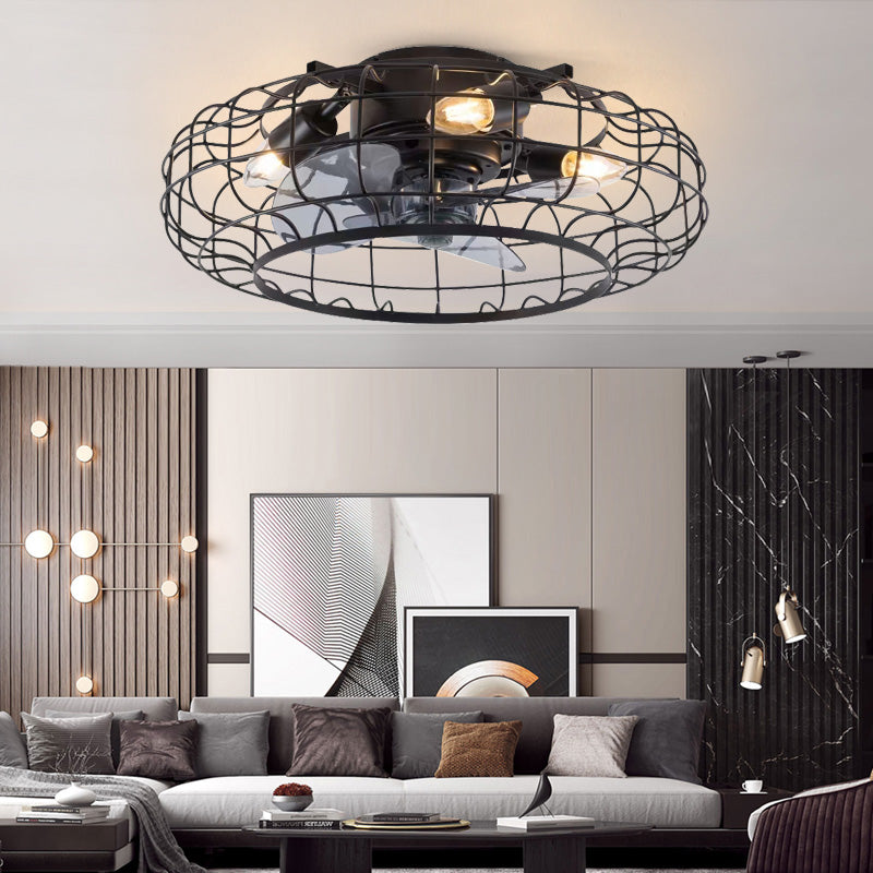 Modern Indoor Living Room Bedroom Iron Metal Net Ceiling Fan with Light