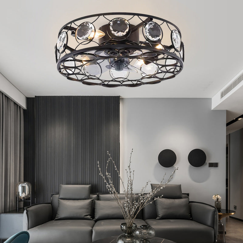 Luxury Circle Crystal Bulb Living Room Remote Ceiling Light Fan