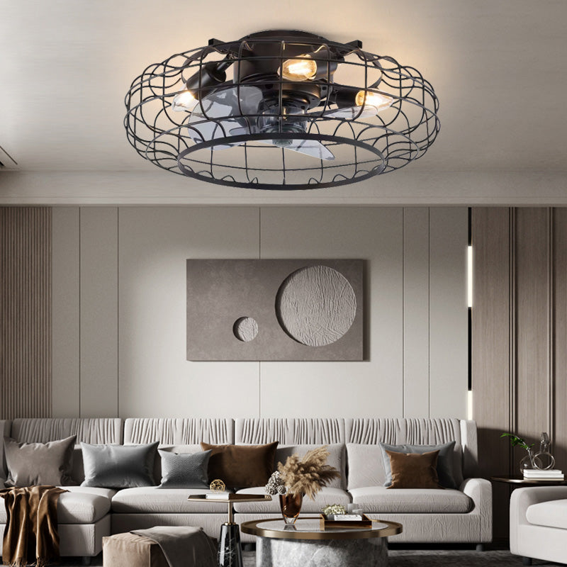 Modern Indoor Living Room Bedroom Iron Metal Net Ceiling Fan with Light