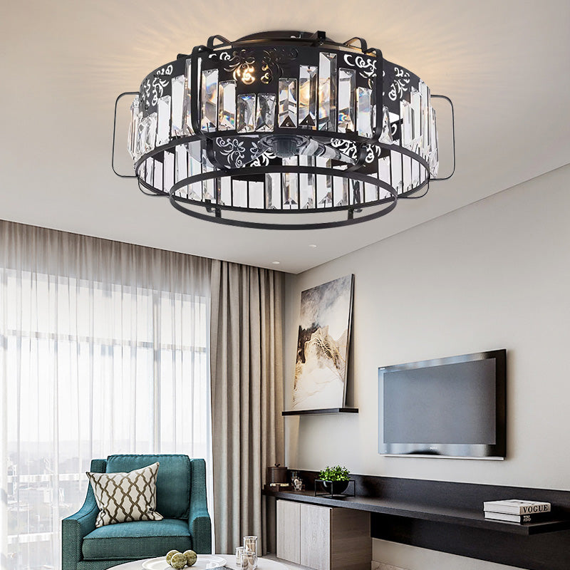 Modern Crystal Living Room Bedroom Remote Ceiling Fan with Light
