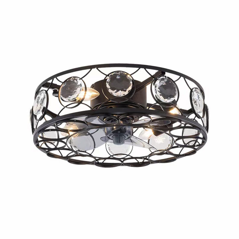 Luxury Circle Crystal Bulb Living Room Remote Ceiling Light Fan