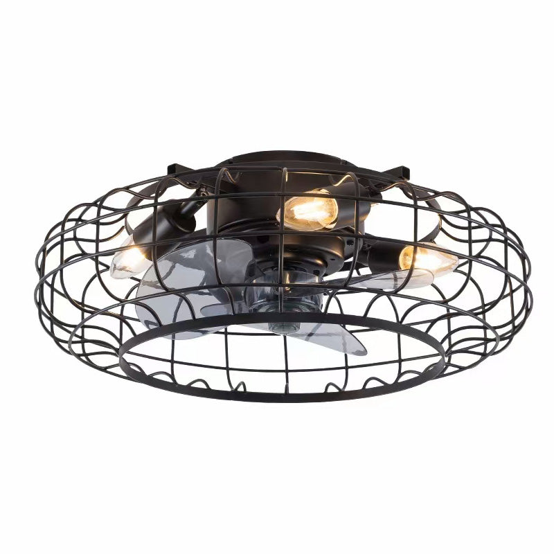 Modern Indoor Living Room Bedroom Iron Metal Net Ceiling Fan with Light